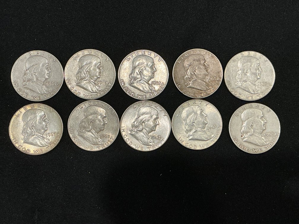 1963D Minted Ben Franklin Half Dollar Roll, $5 Face Value