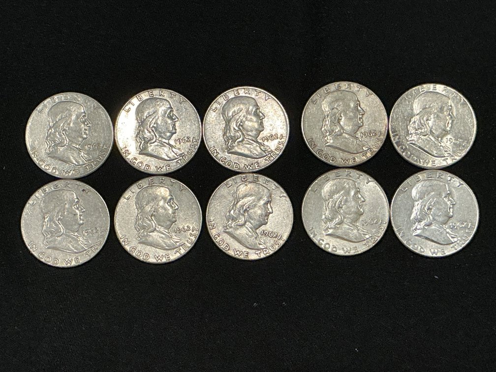 1962 Benjamin Franklin Half Dollars with $5.00 Face Value