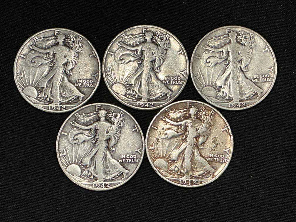 1942 Walking Liberty Silver Halves With $2.50 Face Value