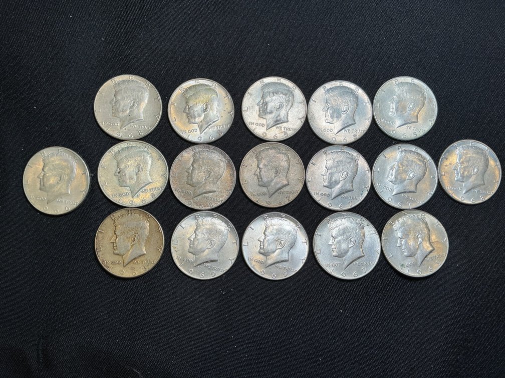 Collection of 17 40% Silver Kennedy Half Dollars
