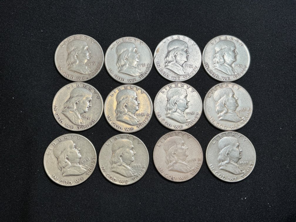 1951 Franklin Half Dollar Coins, $6.00 Face Value