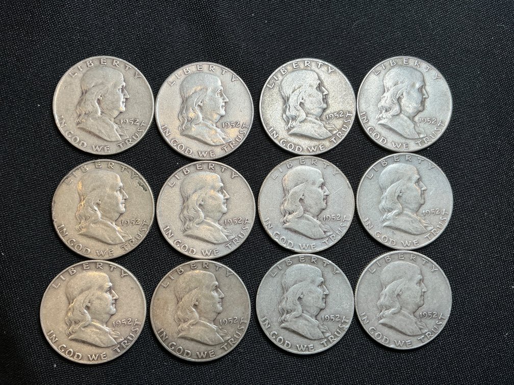 1952D Benjamin Franklin Half Dollars, $6.00 Face Value