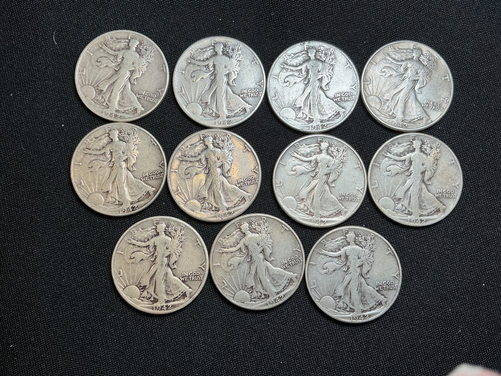 1942 $5.50 Face Value Walking Liberty Half Dollar Coins