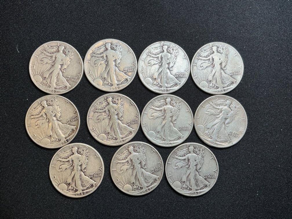 1942 Walking Liberty Silver Half Dollars, $5.50 Face Value