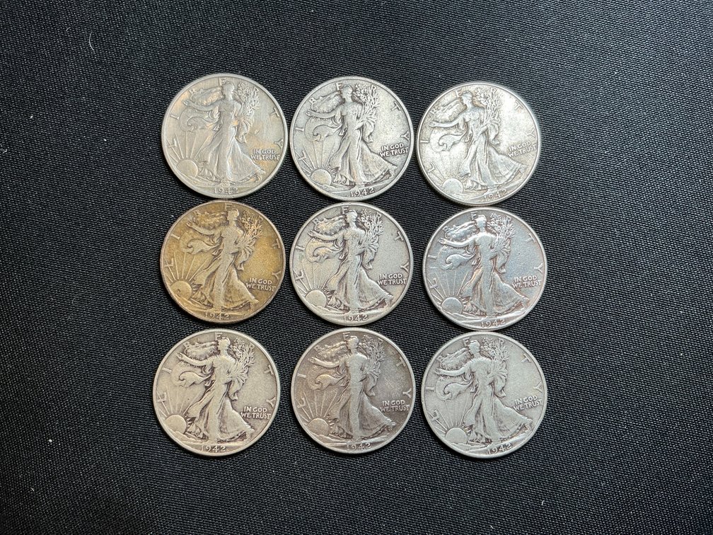 1942 Walking Liberty Half Dollars with $4.50 Face Value Collection