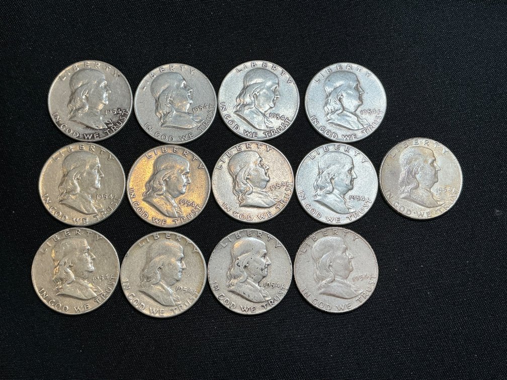 1954 Franklin Half Dollar Coins With $6.50 Face Value