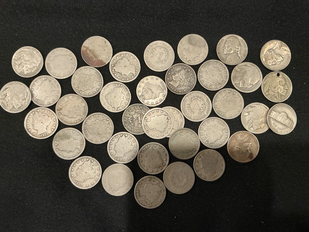 36 Un-Researched Assorted Date Nickels with Varied Designs