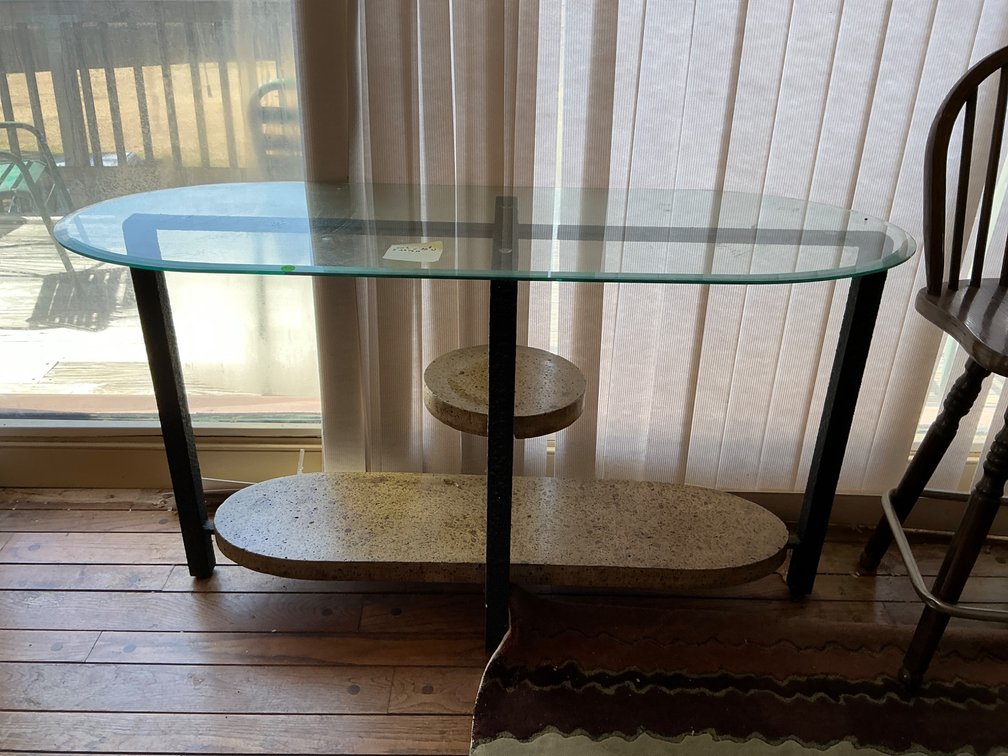Contemporary Glass and Stone Console Table With Multi-Level Design