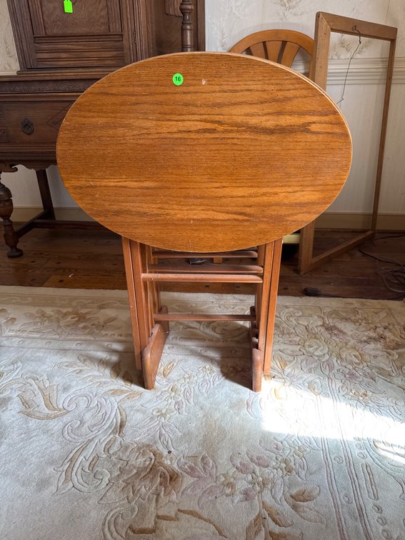 Folding Wooden Oval Tables with Hinged Legs