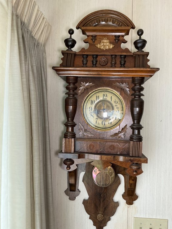Late 19th-Century German Wall Clock with Carved Wooden Case