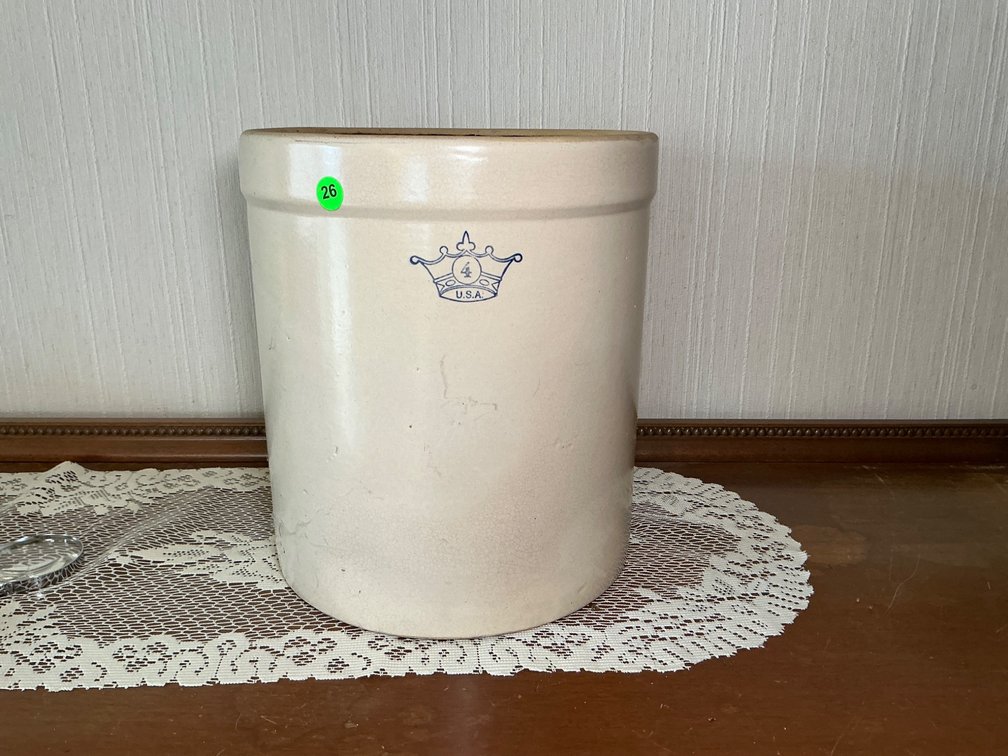 Ceramic Stoneware Crock With Blue Crown Stamp