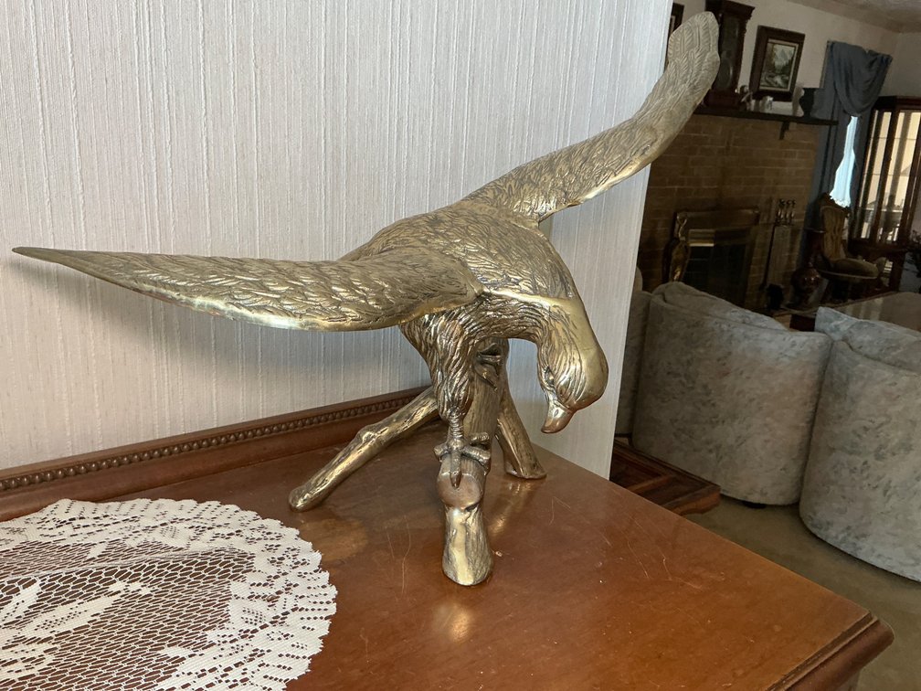 Gold-Toned Brass Eagle Sculpture With 26-Inch Wingspan