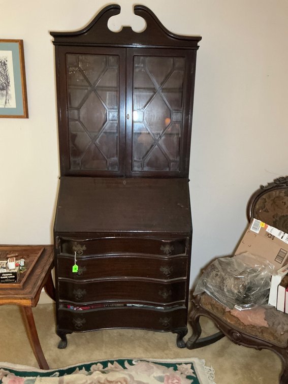 Mahogany Slant-Front Secretary Desk with Glass Display Hutch