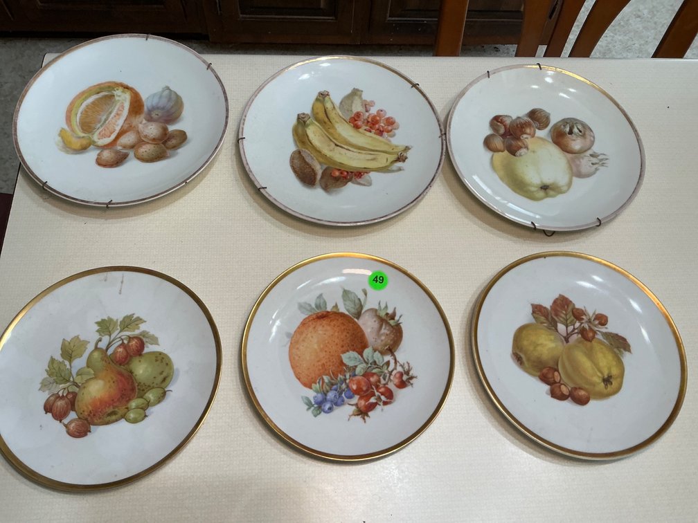 Set of Six Porcelain Decorative Plates with Fruit Motifs
