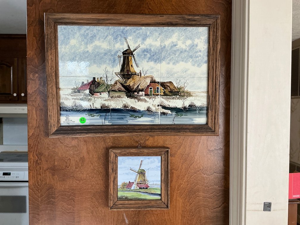 Delft Holland Hand-Painted Tile Art Featuring Windmills
