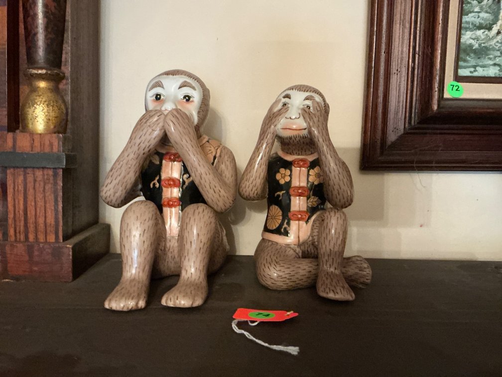 Pair of Ceramic ‘See No Evil’ and ‘Speak No Evil’ Monkey Figurines