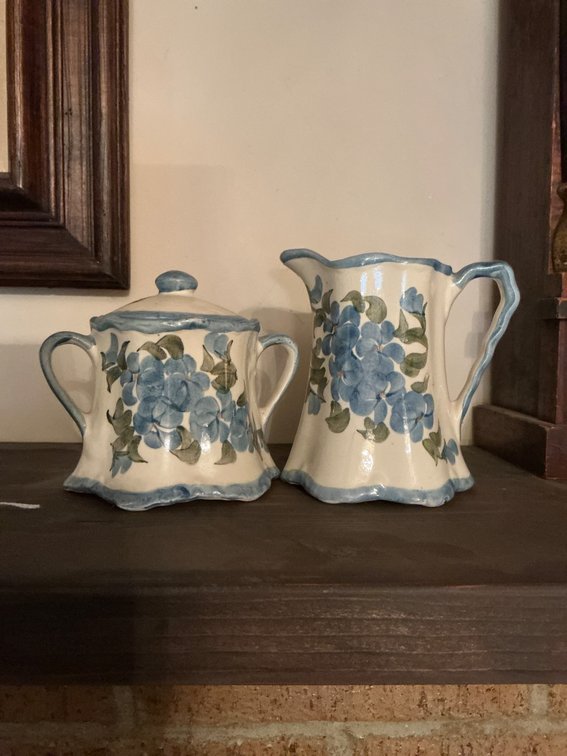 Creamer and Sugar Set by Cash Family, Hand-Painted, USA