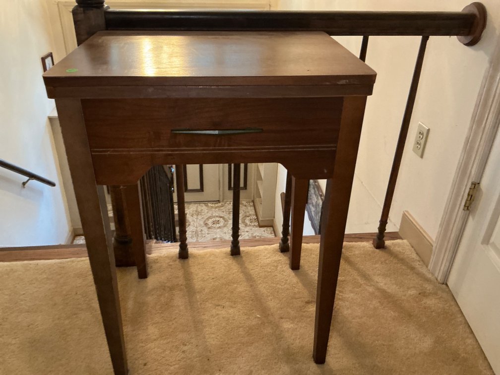 Mid-Century Wooden Sewing Machine Table with Hinged Top