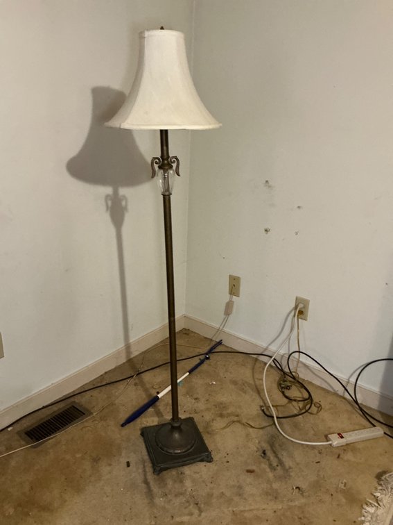 Metal Floor Lamp With Frosted Glass Accent and Fabric Shade