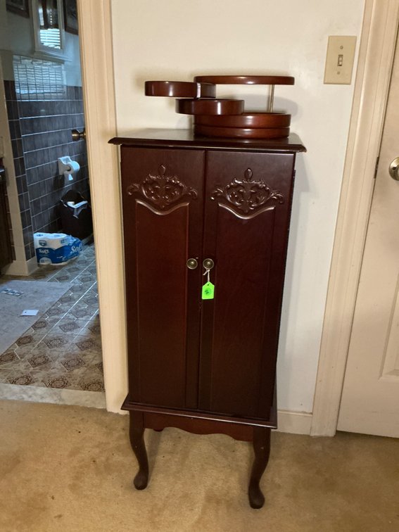 Wooden Jewelry Armoire with Swivel Top and Lined Drawers
