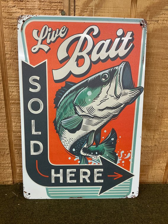 12×8 Metal Reproduction Sign Advertising Live Bait