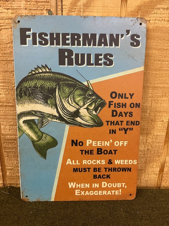 12×8 Metal Reproduction Sign Featuring Fisherman’s Rules