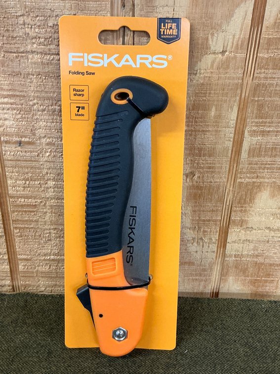 Fiskars 7-Inch Folding Saw in Original Packaging with Lifetime Warranty