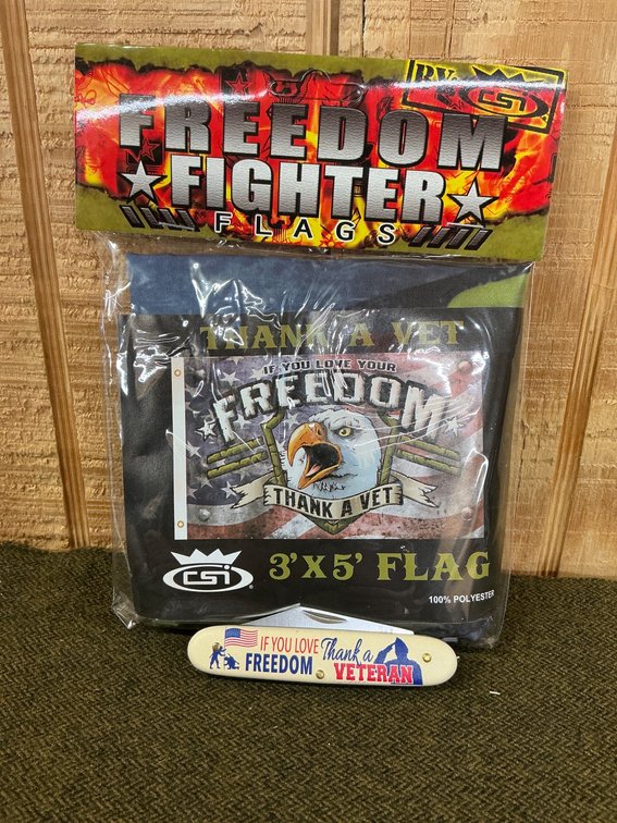 New Thank a Veteran Knife and Freedom Fighter Flag Combo