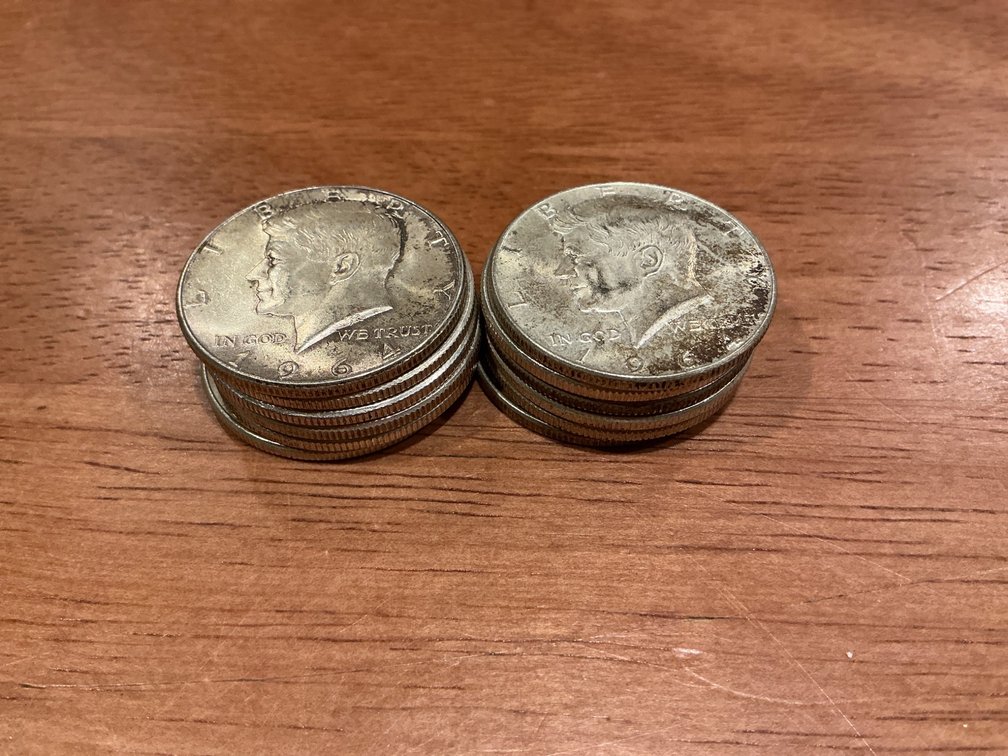 Twelve 1964 90% Silver Kennedy Half Dollars