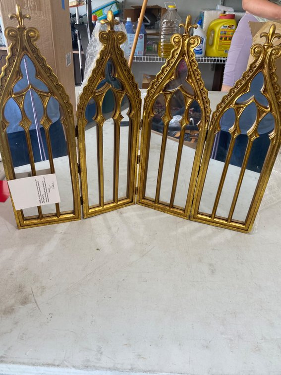 Four-Panel Gold-Finished Gothic Arch-Style Folding Screen