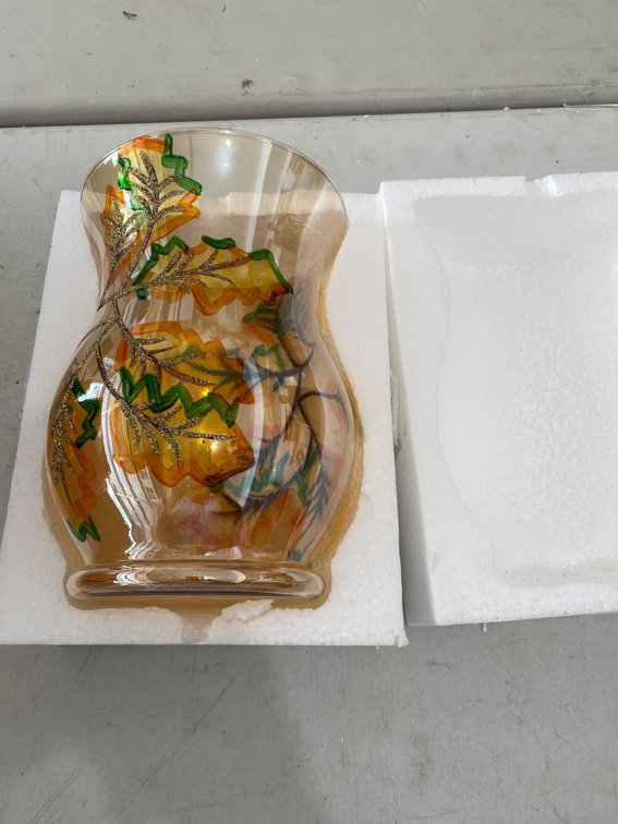 Handcrafted Glass Vase with Painted Leaf Design