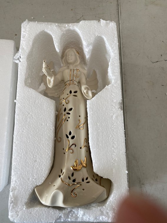 Porcelain Angel Figurine With Gold Accents and Floral Cutouts