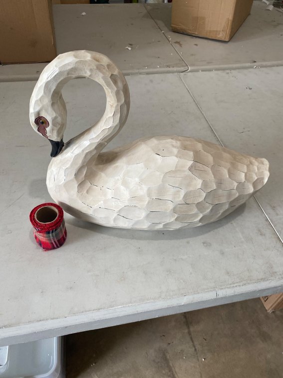 Hand-Carved Wooden Swan Figure With Scaled Detailing