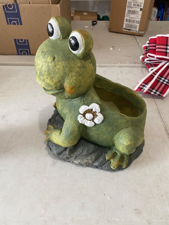Frog-Shaped Planter Figurine with Floral Detail
