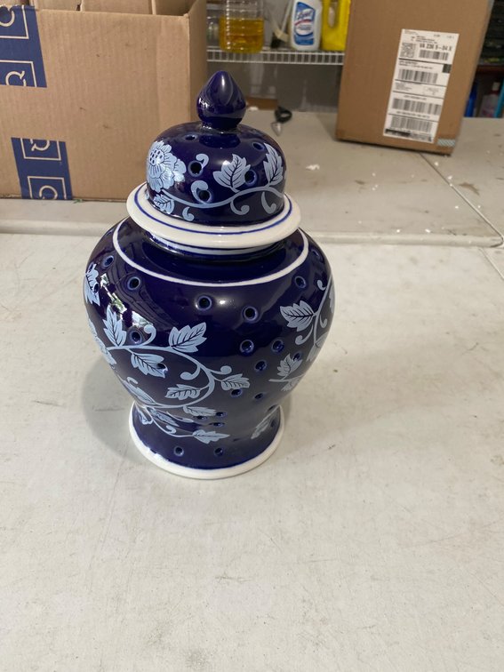 Blue and White Porcelain Ginger Jar With Floral Motif