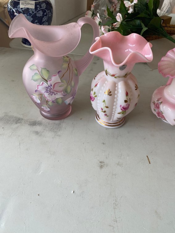 Four  Pink Hand-Painted Decorative Glass Vases Fenton