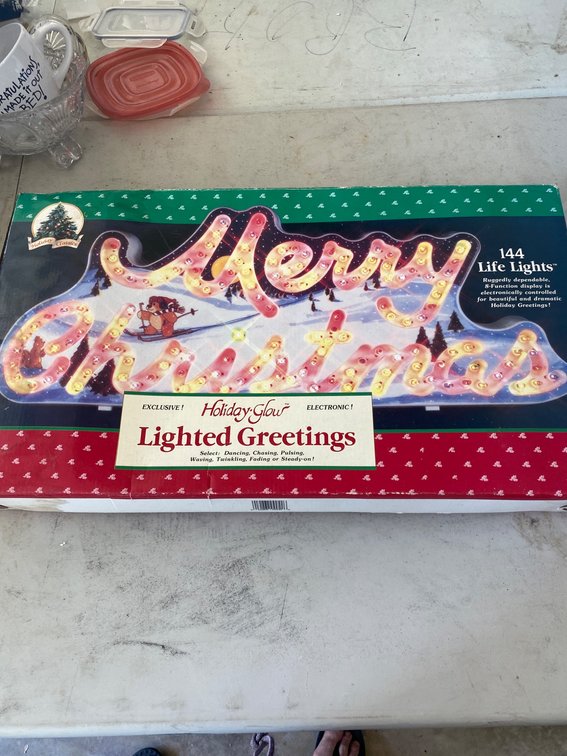 Holiday Decorations Lot: Lighted Greetings Sign and Snowman Figures