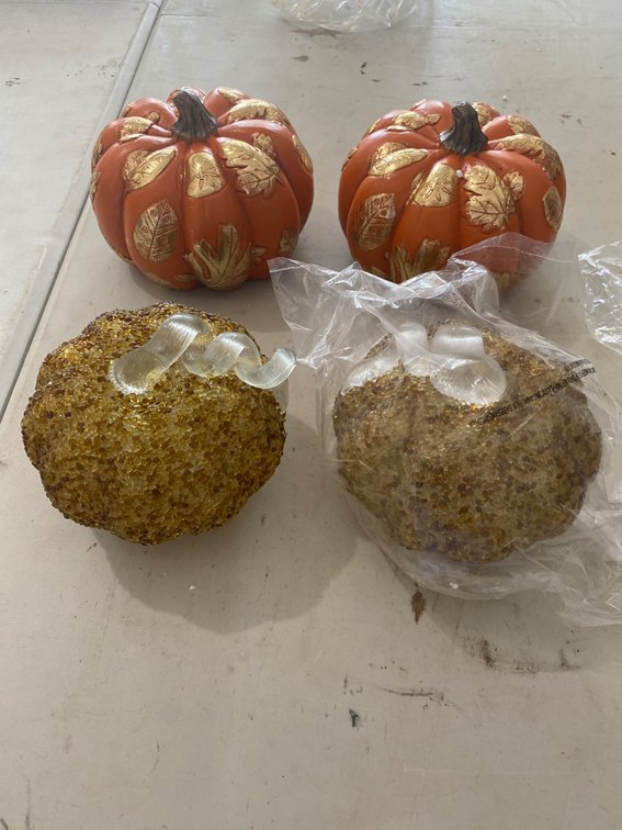 Four Decorative Resin and Glitter Pumpkins