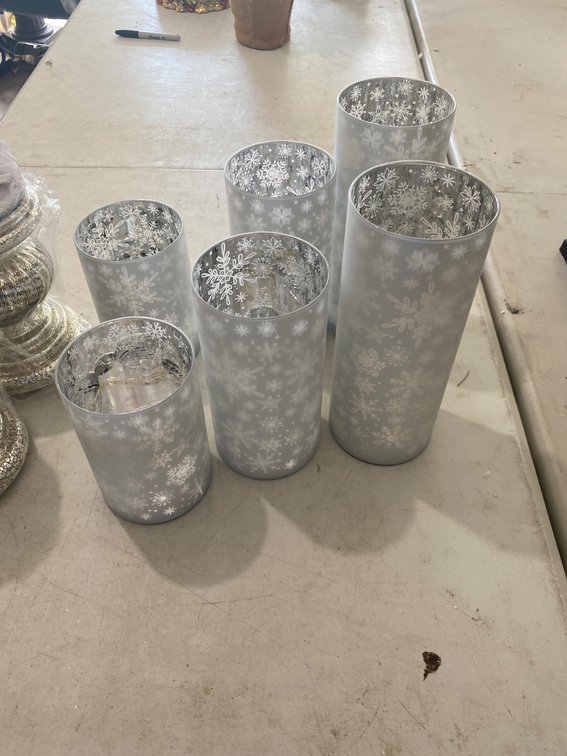 Frosted Glass Vases and Metallic Pedestal Candle Holders