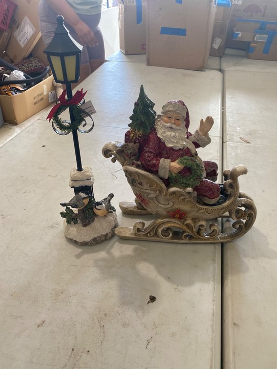Santa Claus in Sleigh Figurine with Lamppost Scene