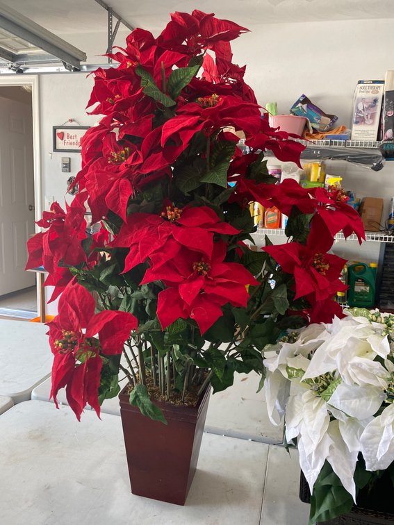 Artificial Poinsettia Floral Arrangements in Decorative Planters