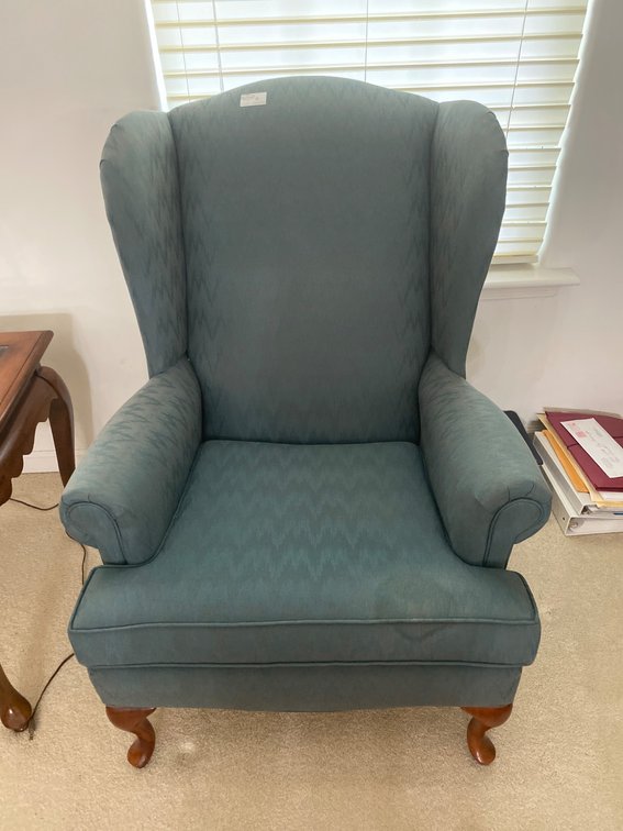 Blue Wingback Armchair with Wooden Queen Anne-Style Legs L