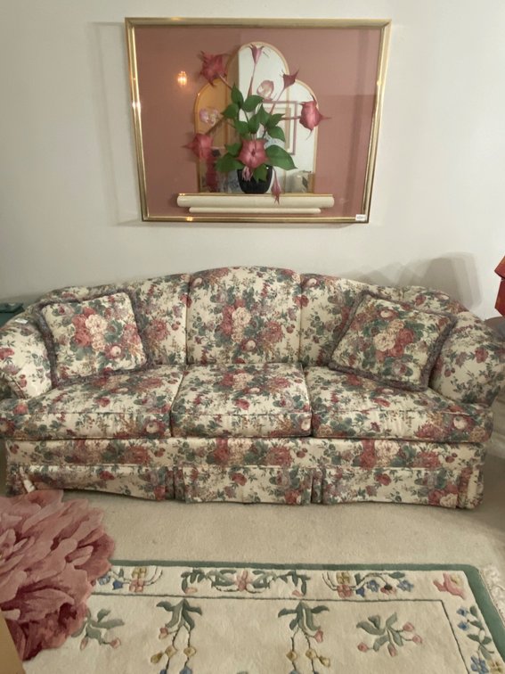 Floral Upholstered Three-Seat Sofa with Matching Cushions   L