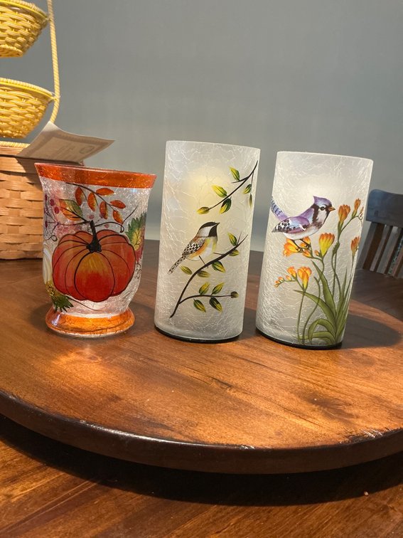 Hand-Painted Glass Tea Light Holders With Seasonal Motifs