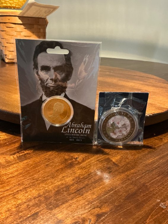 Abraham Lincoln Gold-Tone Coin and Cherry Blossom Festival Medallion Set