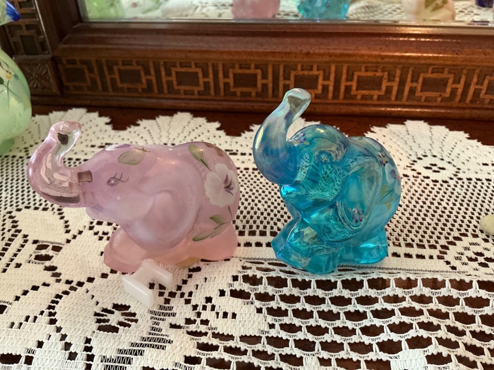 Fenton Glass Elephants, 4-Inch Tall Hand-Painted Figurines BR2