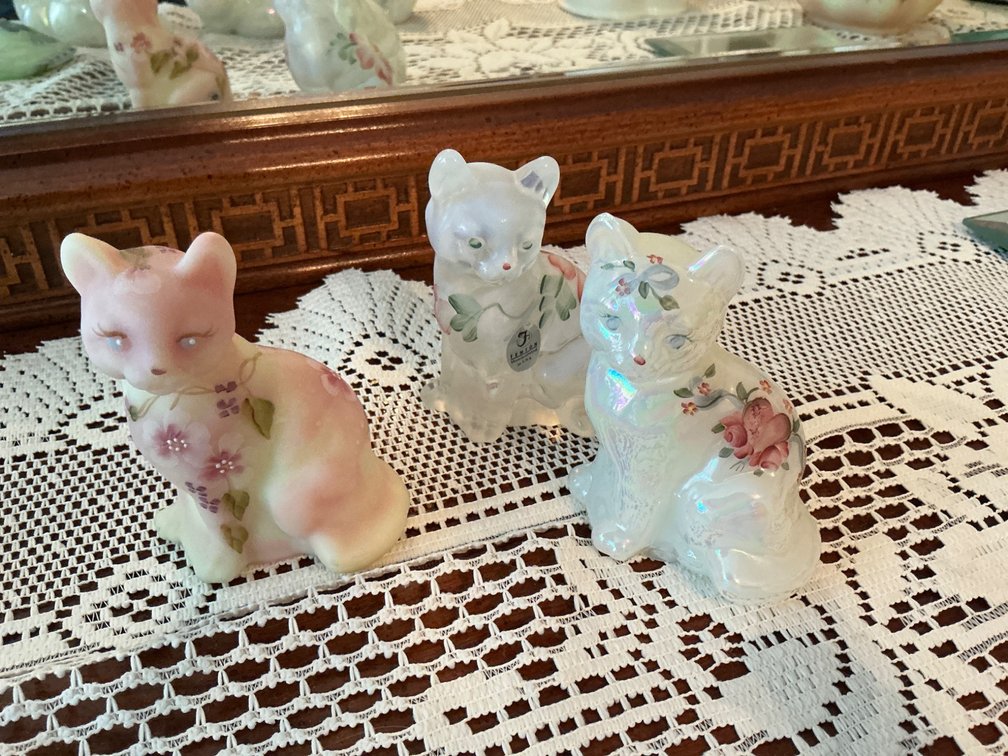Fenton Glass Cats, Hand-Painted, 4 Inches Tall