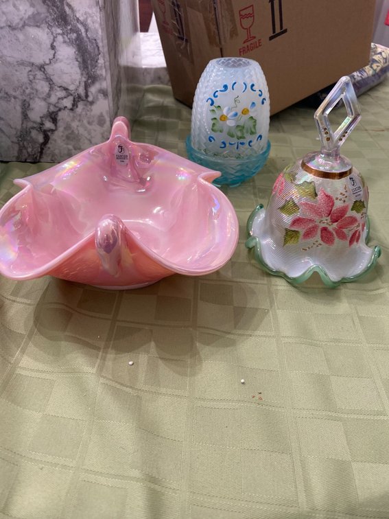 Handcrafted Fenton Art Glass, Including Decorative Bell and Basket LR