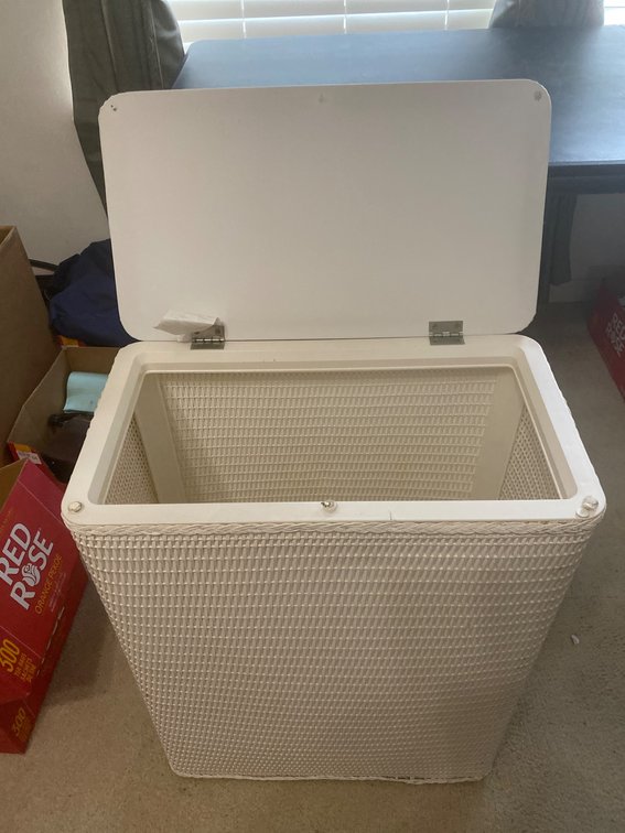 White Woven-Style Lidded Laundry Hamper