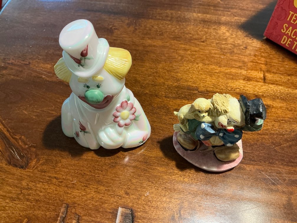 3.5-Inch Fenton Hand-Painted Glass Clown and Small Ceramic Clown Figurines